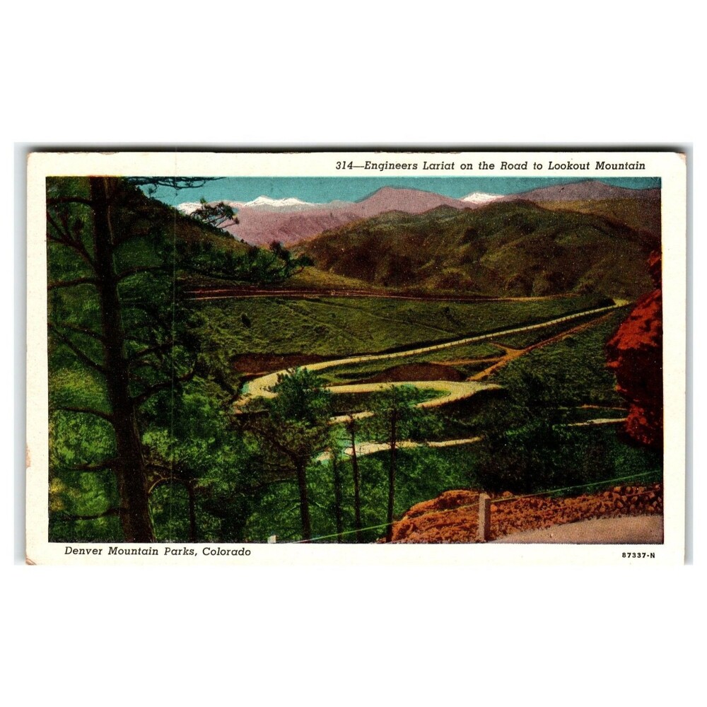 Engineer's Lariat Lookout Mountain Road Denver Colorado Linen Postcard